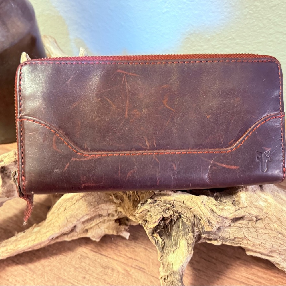 Frye Leather Melissa Zip Around Wallet Burgundy